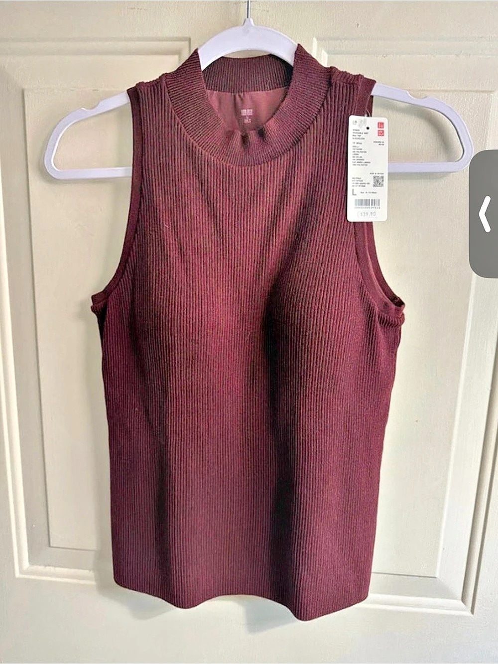 Uniqlo Women Washable Knit Bra Top Sleeveless Burgundy Large